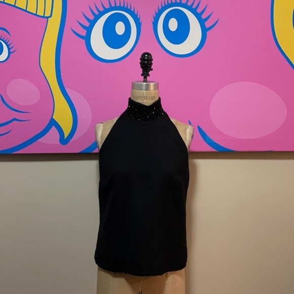 KORS Michael Kors Black Halter Neck Beaded Top - Picture 1 of 11